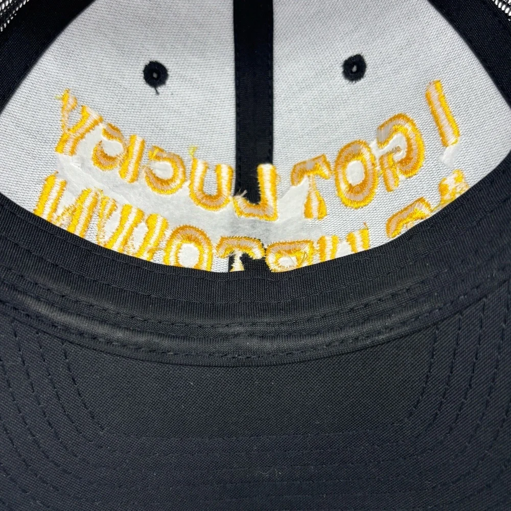 I Got Lucky At Uptown Trucker Hat Black Yellow Embroidered Snapback Cap Yupoong